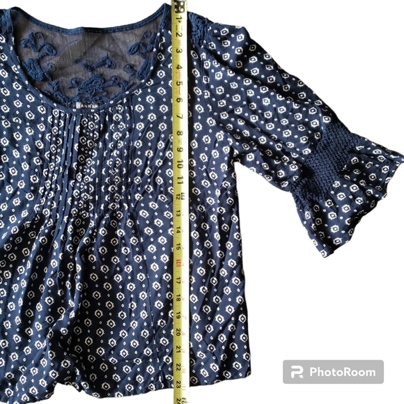 Womens Hannah Country Farm Flowy Peasant lace back Geometric blouse size S - Picture 4 of 6
